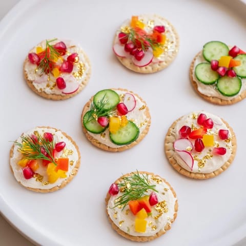 Delightful holiday appetizer: a close-up of Ornament Shaped Cracker Toppings, ready to be enjoyed at your next party.