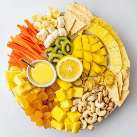 Vibrantly arranged 57, sunny yellow citrus burst appetizer ready for a summer picnic.