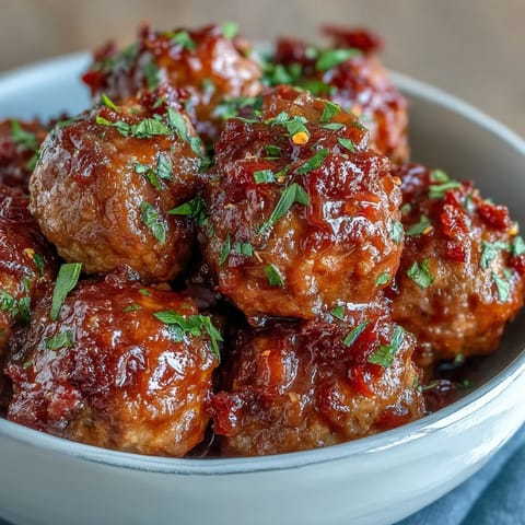 Tender, slow-cooker Easy Sweet and Sour Crock Pot Meatballs glistening in a sweet-tangy sauce served as an appetizer.  