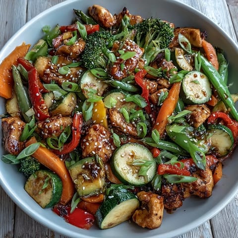 Sizzling High-Protein Chicken and Veggie Stir-Fry with colorful bell peppers and broccoli in a glossy sauce.