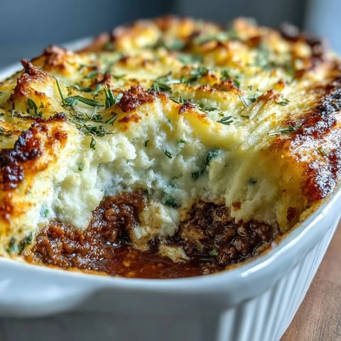 Shepherds Pie with Cauliflower Mash Topping - a comforting dish with savory meat filling and creamy cauliflower mash.
