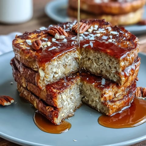 High-protein banana bread baked oats with sliced bananas and walnuts on top, perfect for a nourishing breakfast.