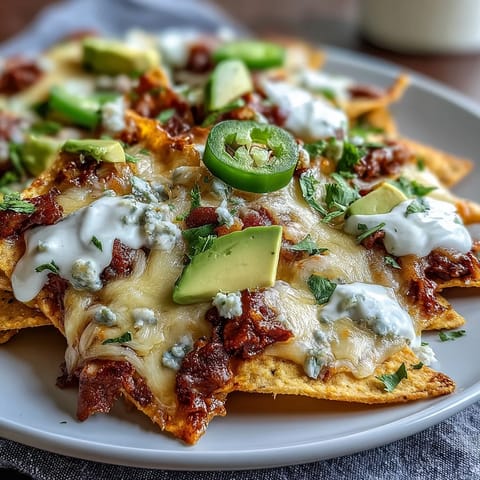 Soccer Game Day Nachos with Cheese Sauce piled high with crispy tortilla chips, jalapeños, and creamy cheese sauce for sharing.  