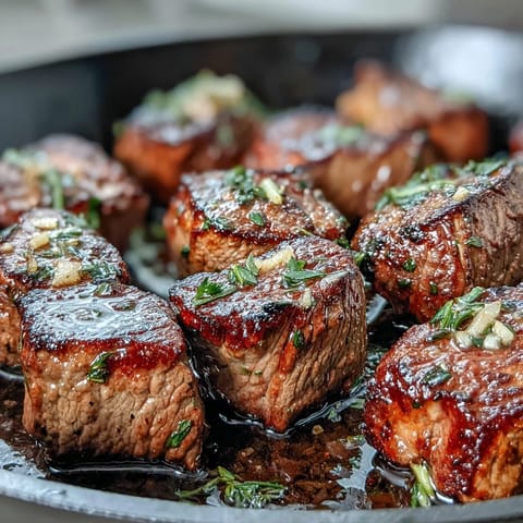 Tender sirloin cubes tossed in garlic butter and herbs, served hot for a satisfying summer meal.  