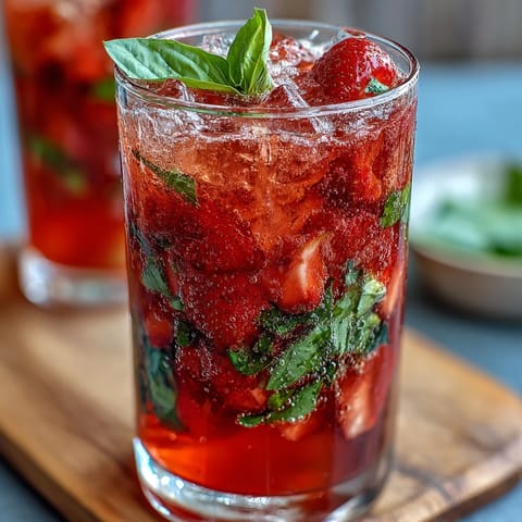 Fresh Strawberry Basil Mocktail bursting with vibrant summer flavors and a hint of mint.