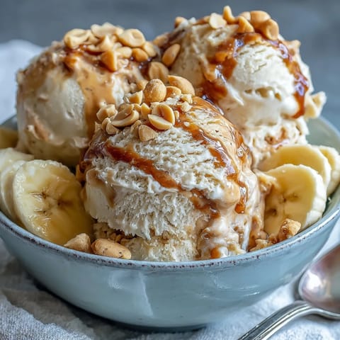Creamy 4-Ingredient Peanut Butter Banana Ice Cream swirls ready to scoop.