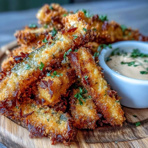 Crispy air fryer Pickle Fries with creamy, zesty spicy mayo dipping sauce.