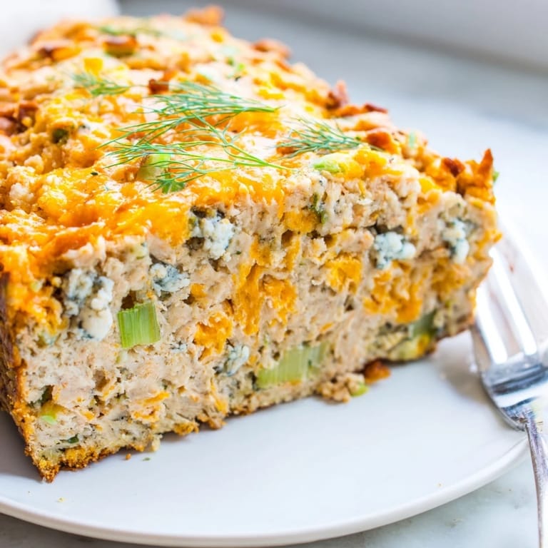 Warm, spicy Buffalo Ranch Chaos Cake Loaf topped with rich ranch cream.