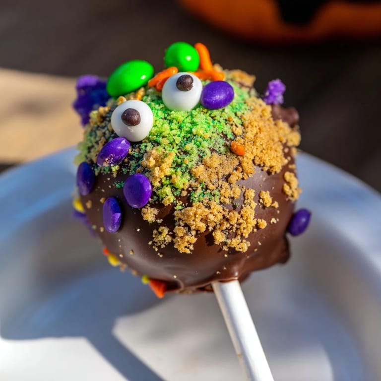Vibrant Monster Chaos Cake S'mores Pops adorned with candy eyes and graham cracker crumbs.
