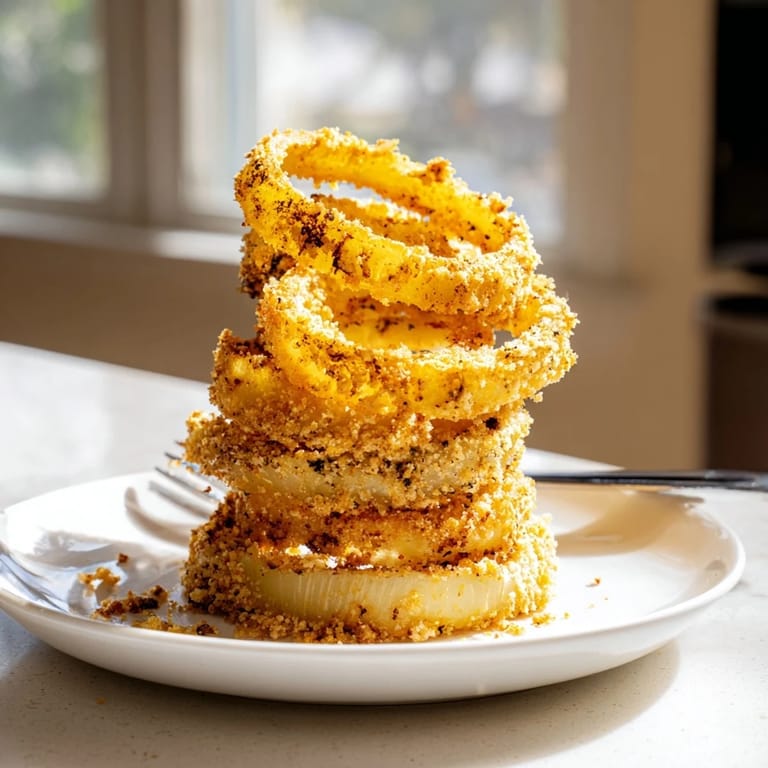 Savory air fryer onion rings, a healthier twist on a classic favorite.