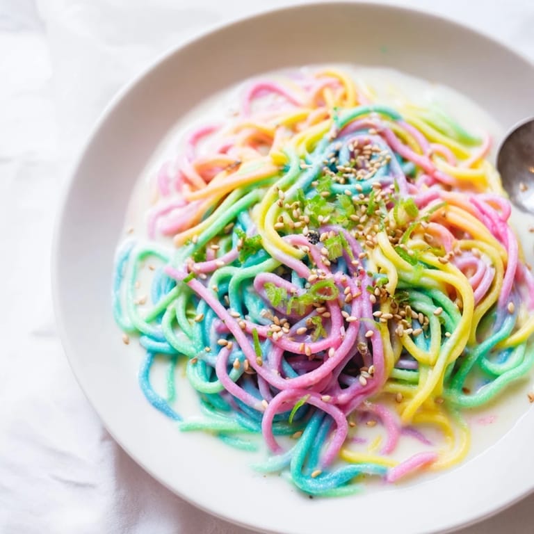 Colorful Neon Noodle Cloud with creamy cloud sauce, perfect for playful dining occasions.  