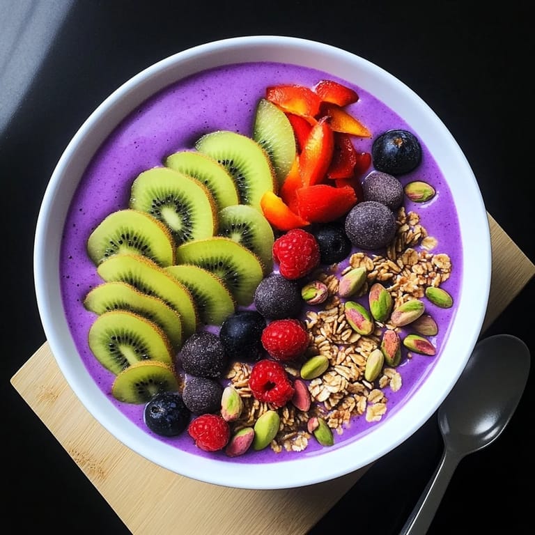 Beautifully arranged Vibrant Smoothie Bowls with granola and edible flowers, a lovely morning treat.