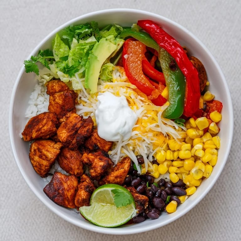 Enjoy a photo of the delicious Sheet Pan Chicken Burrito Bowls, ready for a satisfying Tex-Mex dinner.
