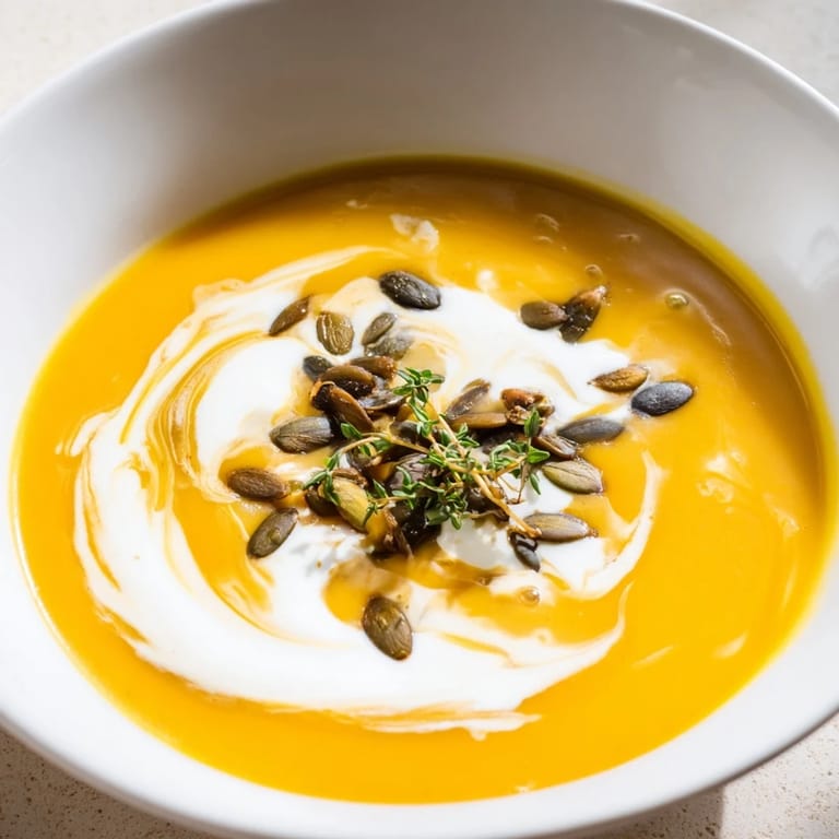Flavorful Creamy Roasted Acorn Squash Soup, inviting aroma, served with crusty bread for a satisfying fall meal.