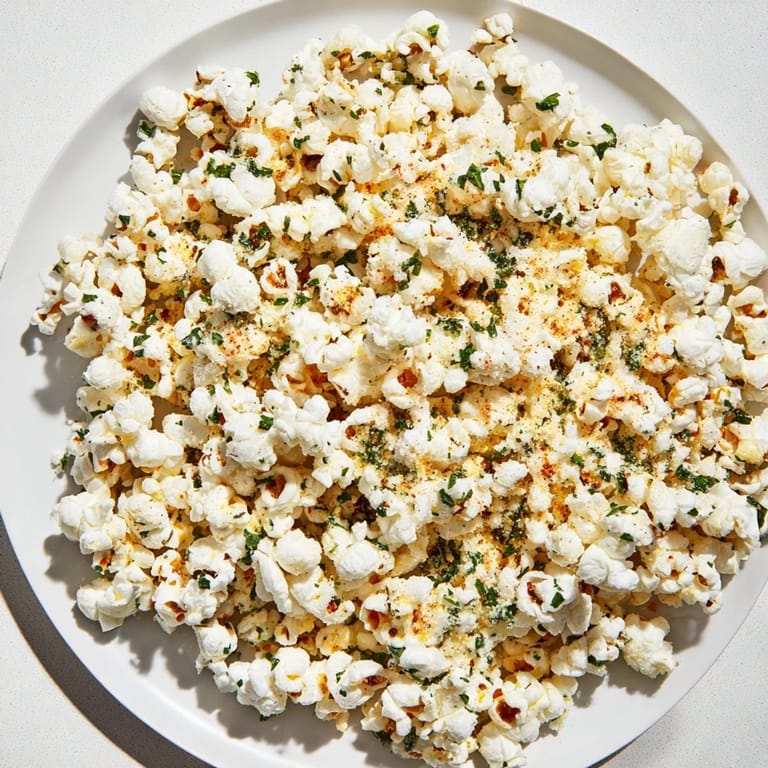 Close-up of freshly seasoned savory popcorn mixes, showcasing various toppings for your enjoyment.