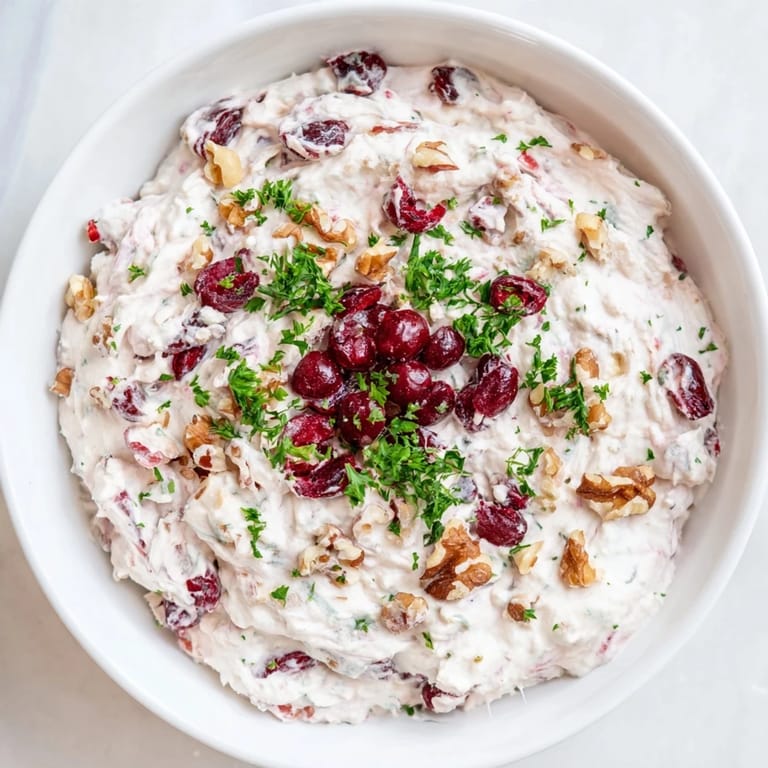 A vibrant bowl of Lightened Holiday Cream Cheese Dip, ready to be scooped up with crackers.