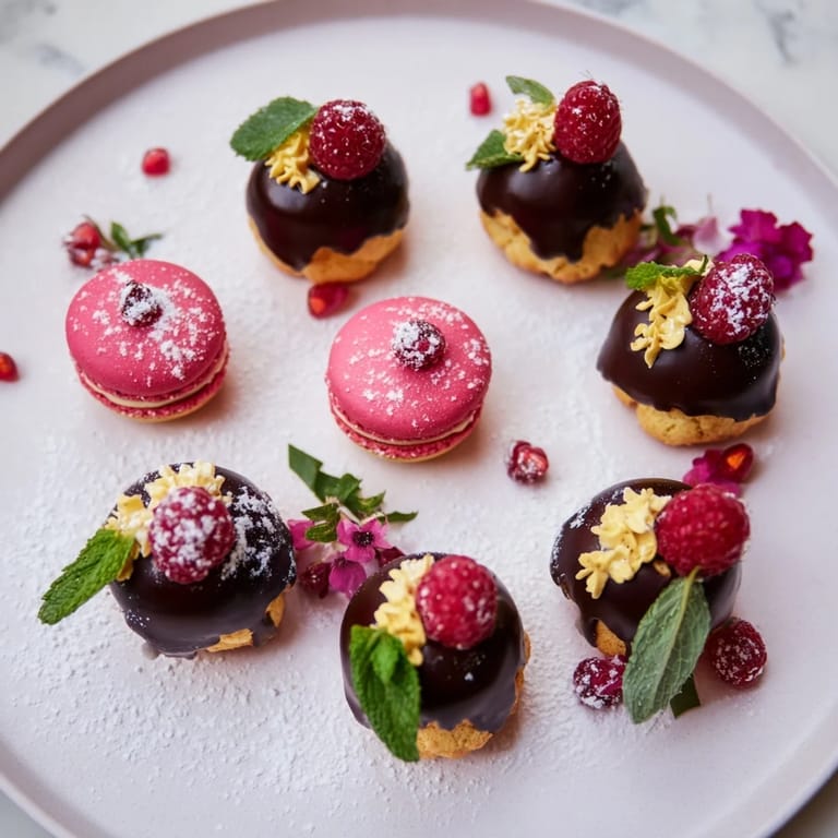 A visually stunning display: the Montgolfière Dessert Platter with delicate chocolate ganache-filled choux puffs.