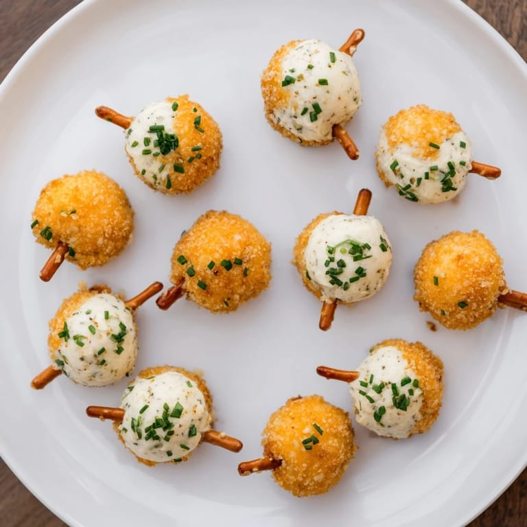 Delicious bite-sized acorn cheese balls, ready to serve, feature a mix of cheese and savory flavors.