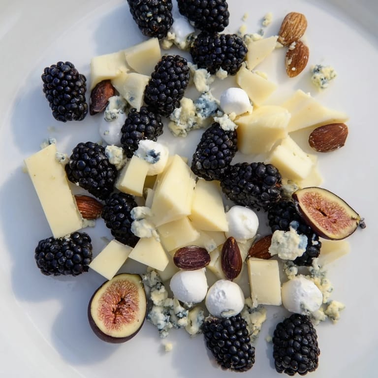 A visually appealing Deep Indigo Midnight Sky cheese board, offering a delicious vegetarian appetizer with gluten-free options.