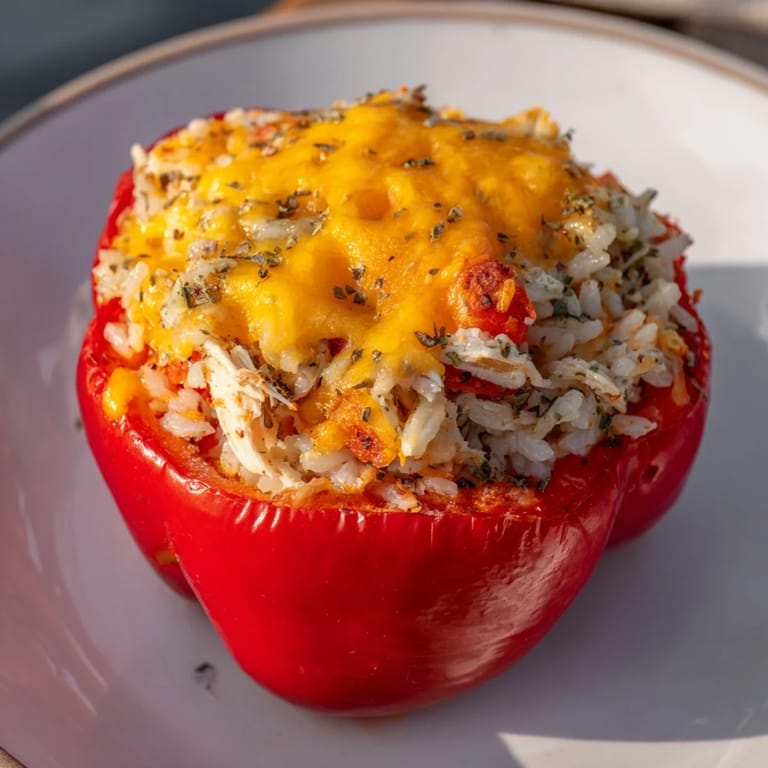 Family-friendly, gluten-free Chicken Stuffed Peppers: a satisfying meal with melted cheese and tender chicken.