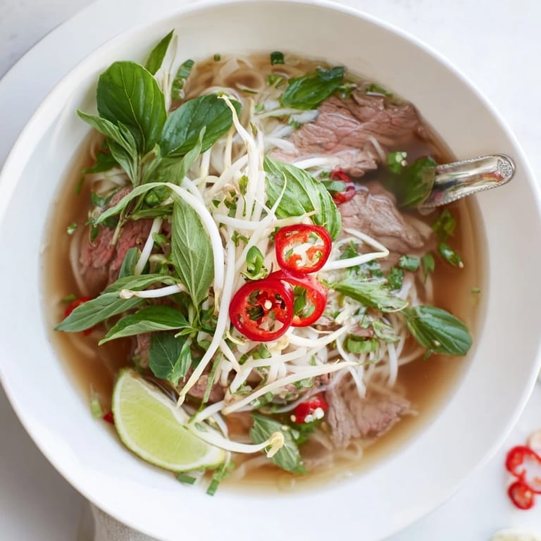 Lifting a spoonful of rich broth, this Vietnamese Pho express showcases the flavorful layers of spices.