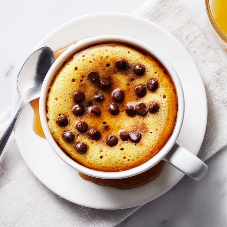 Golden brown Microwave Mug Pancakes topped with fruit, ready in under two minutes.