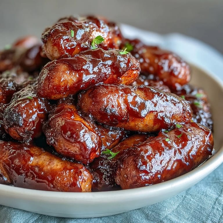 Steaming Crock Pot BBQ Cocktail Sausage with sweet and tangy glaze, perfect for a game day appetizer spread.