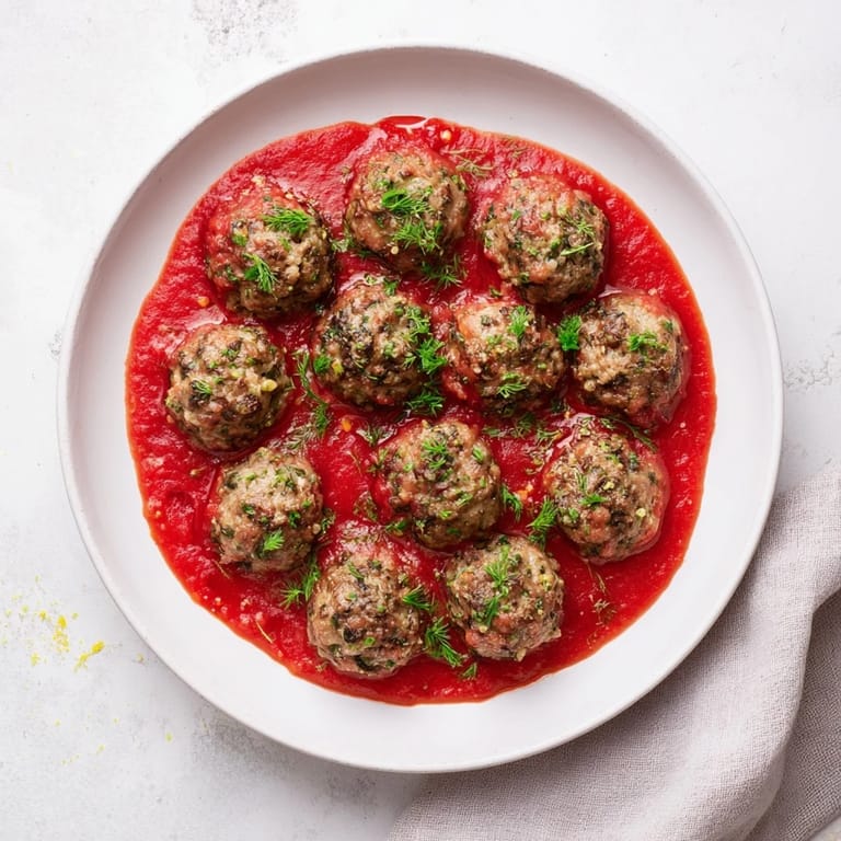 Warm, aromatic Instant Pot Greek meatballs glistens, covered in a bright lemon-feta sauce, perfect for a cozy dinner.
