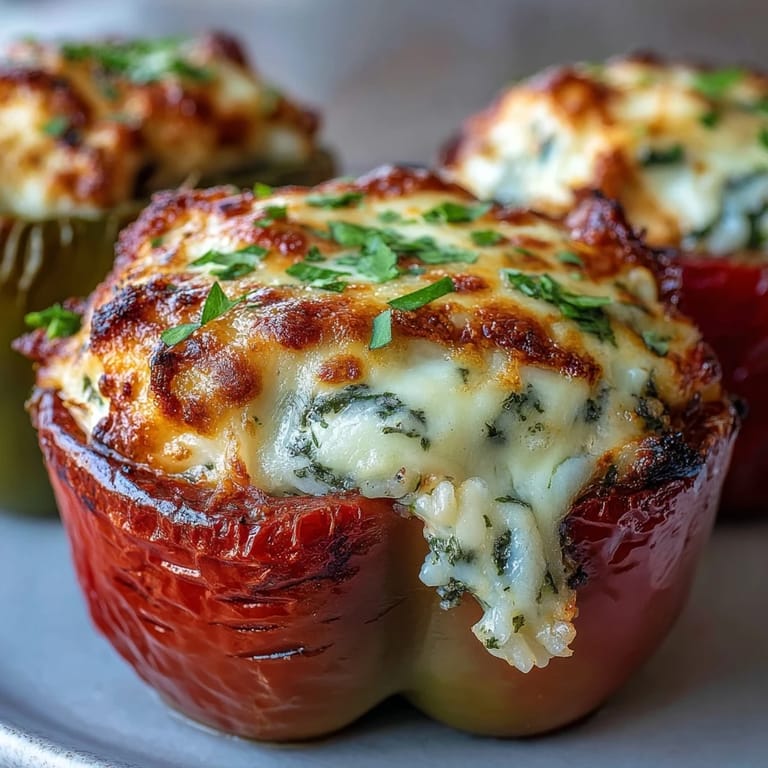 Garlic Parmesan Chicken Stuffed Peppers paired with fresh parsley and a crisp green salad for a delicious weeknight dinner.