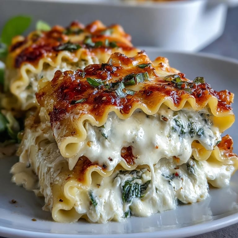 Fresh parsley is sprinkled over the dished up Garlic Butter Lasagna Roll-Ups, served alongside a green salad and garlic bread.
