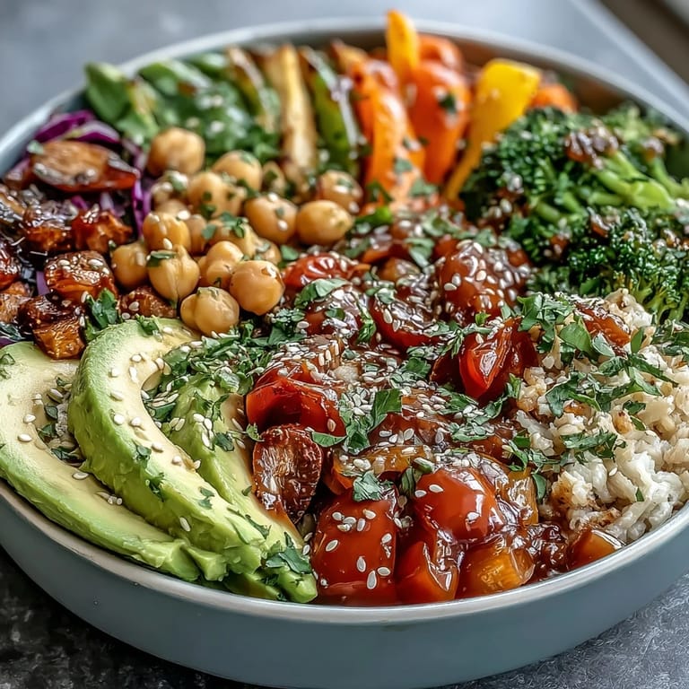 A close look at a colorful Rainbow Veggie Buddha Bowl with Sesame Ginger Dressing, highlighting crunchy cabbage, carrots, and bell pepper on grains.