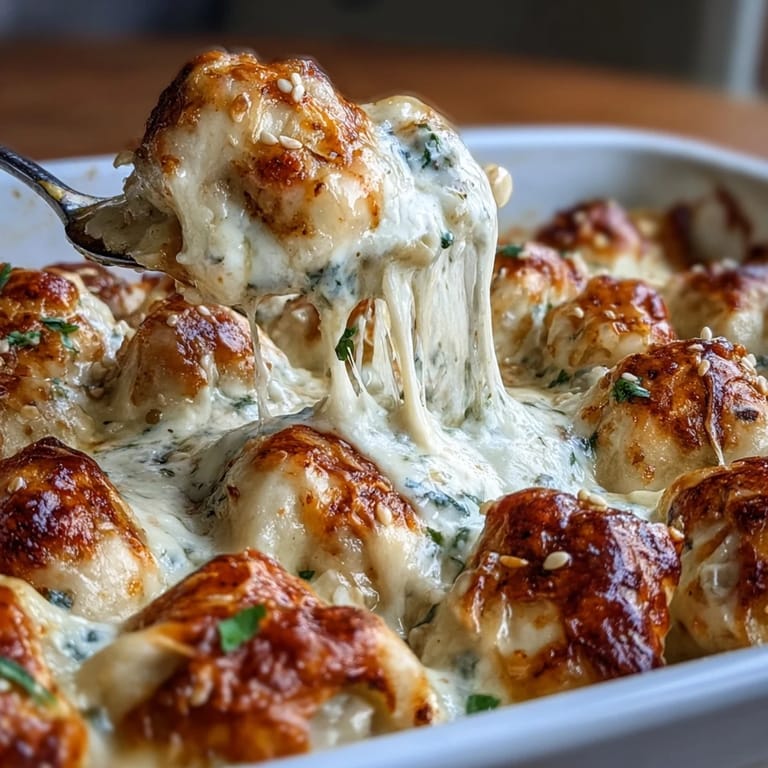 Comforting Trader Joes Dumpling Bake featuring tender dumplings in a cheesy, garlicky cream sauce, baked until golden.