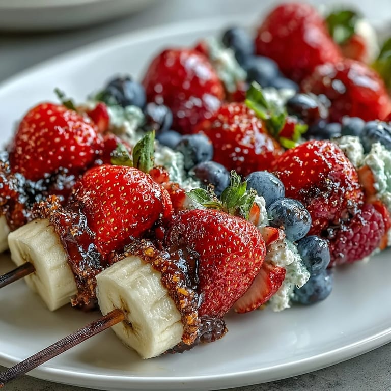 Patriotic red, white, and blue fruit skewers perfect for summer celebrations and picnics.