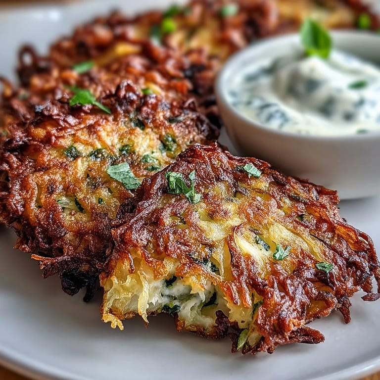 Drizzled with yogurt sauce, these crispy zucchini fritters with feta are a savory delight.