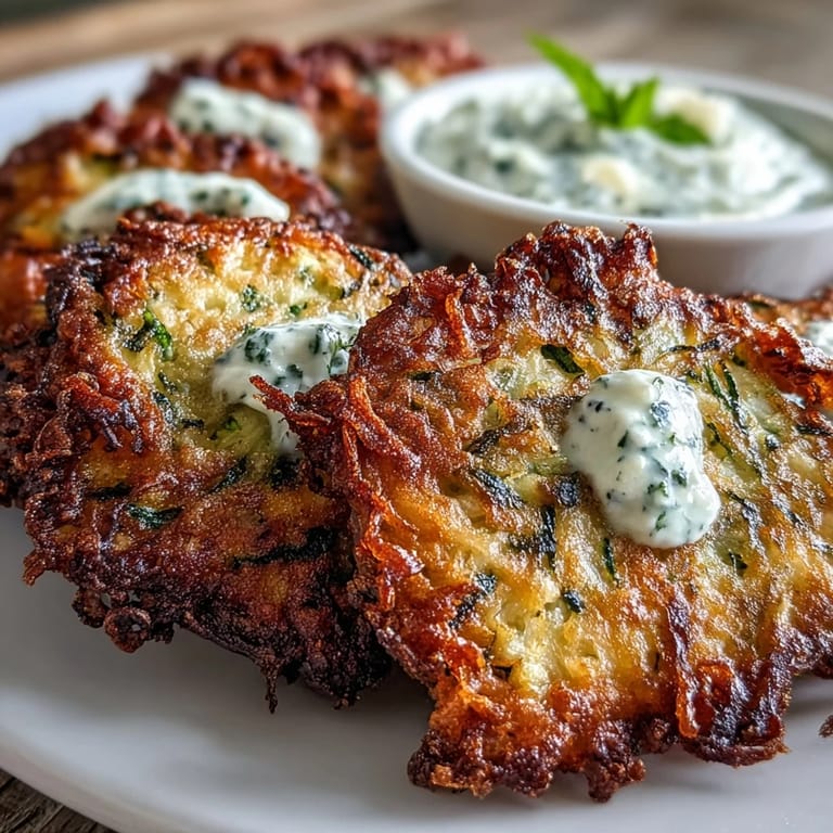 Irresistible zucchini fritters with feta, perfectly fried, ready for dipping bliss.