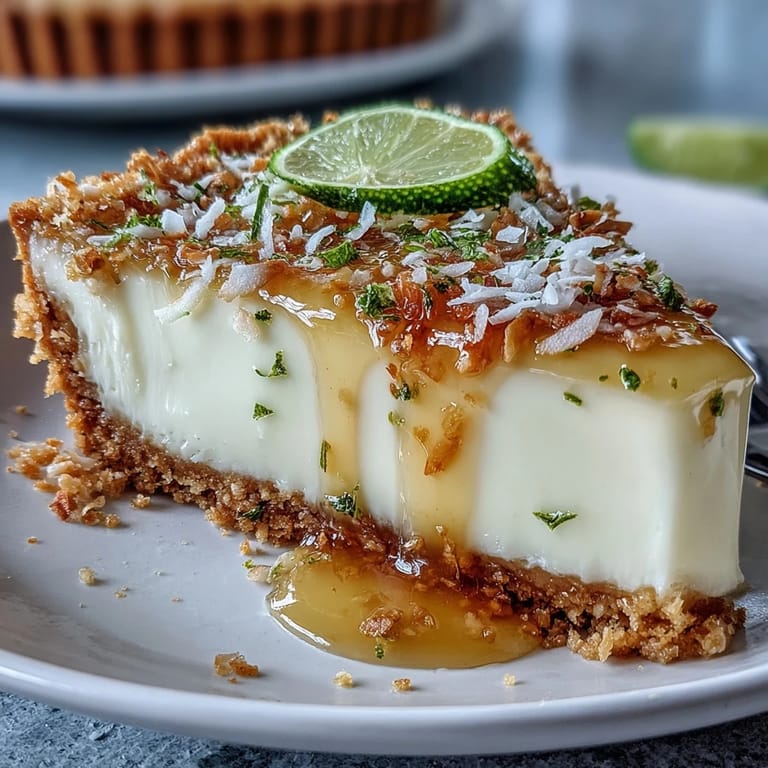 Vibrant coconut lime tart recipe, bright green filling, and a golden, crumbly crust.