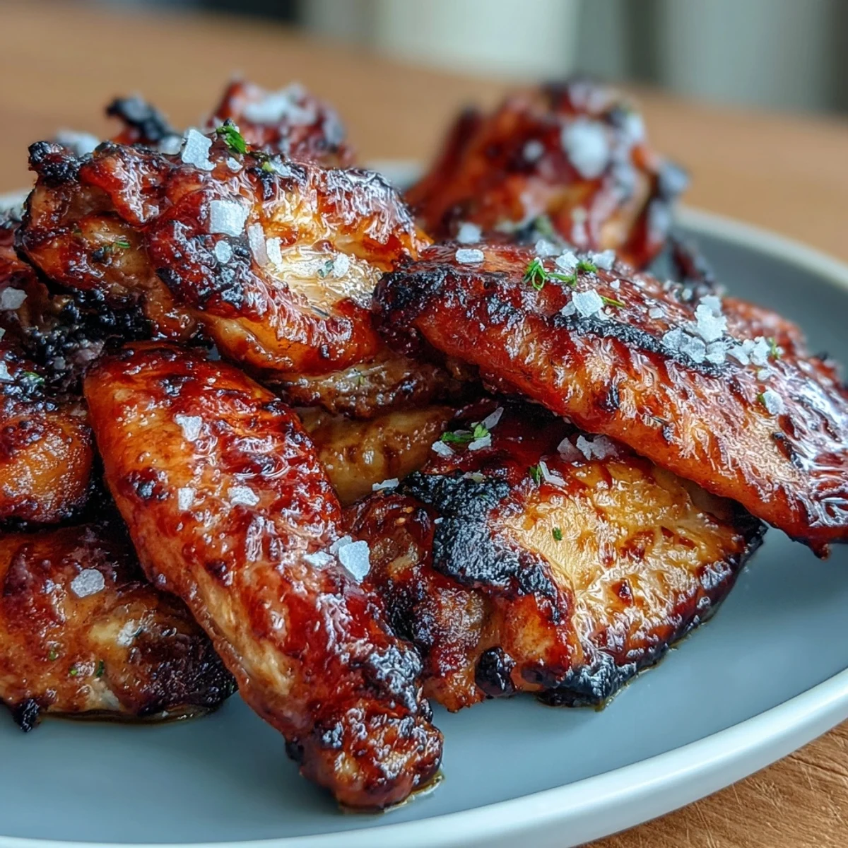 Crispy baked chicken wings coated in a sticky honey-sriracha glaze and finished with flaky sea salt for sweet-heat perfection.