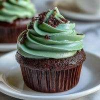 Festive green velvet cupcakes with cream cheese frosting, perfect for St. Patrick's Day celebrations.