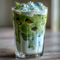 Mother’s Day Iced Matcha Latte with vanilla cold foam, creamy and layered.
