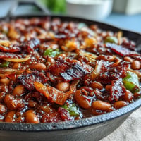 Hearty Juneteenth BBQ Baked Beans with bacon and molasses, a sweet, smoky comfort dish.